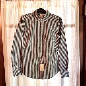 Brooks Brothers Classic Navy Blue and White Striped Fitted Shirt